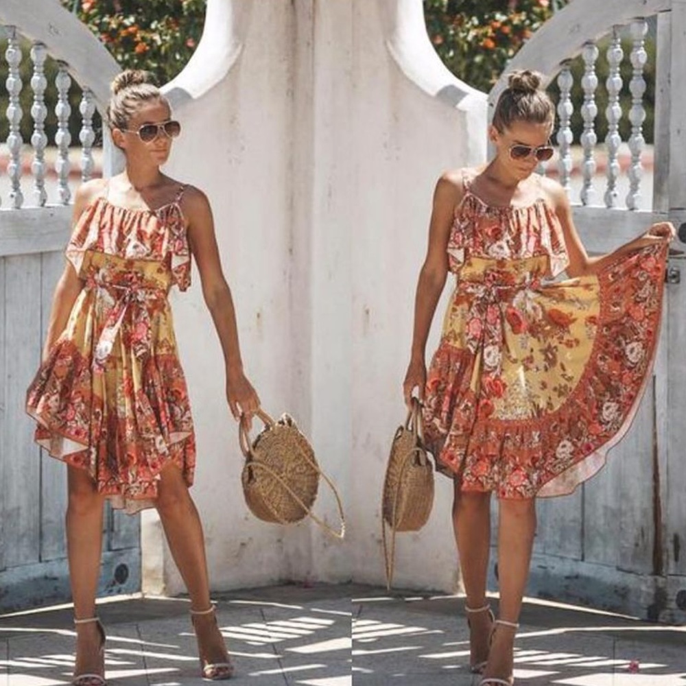 Lucky Leaves Brand Floral Ruffle Printed Dress